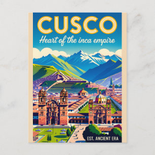 Cusco Peru Cityscape Retro Travel Poster Art Postcard