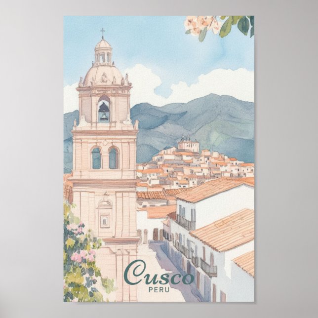 Cusco Peru Gouache Paint Illustration Travel Poster (Front)
