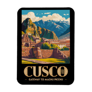 Cusco Peru Illustration Travel Art Vintage Magnet