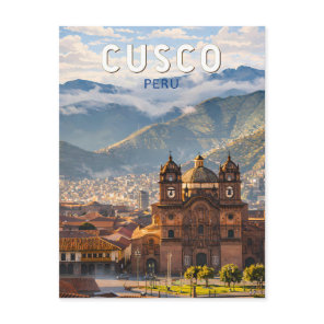 Cusco Peru Illustration Travel Art Vintage Postcard