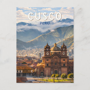 Cusco Peru Illustration Travel Art Vintage Postcard