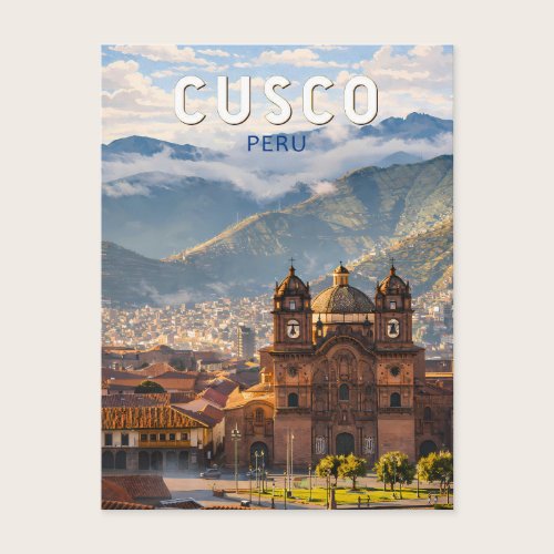 Cusco Peru Illustration Travel Art Vintage Postcard