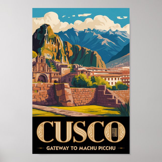 Cusco Peru Illustration Travel Art Vintage Poster (Front)