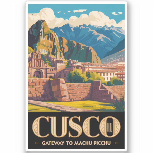 Cusco Peru Illustration Travel Art Vintage Sticker (Front)