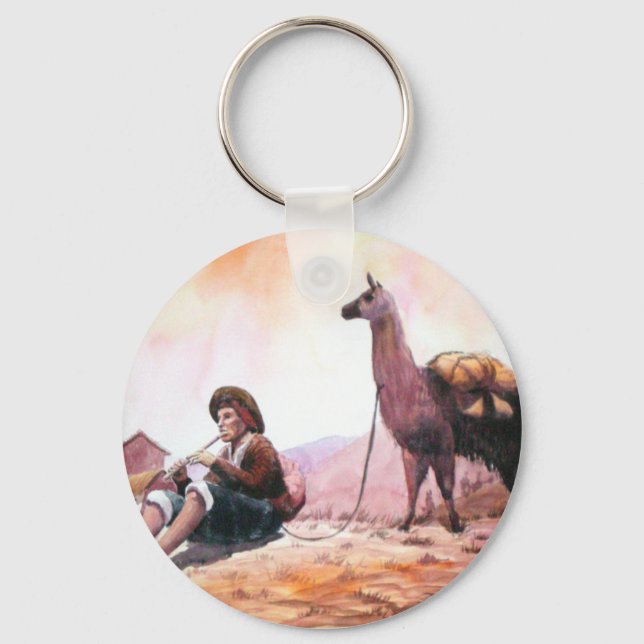 Cusco Peru Llama Picture Keychain (Front)