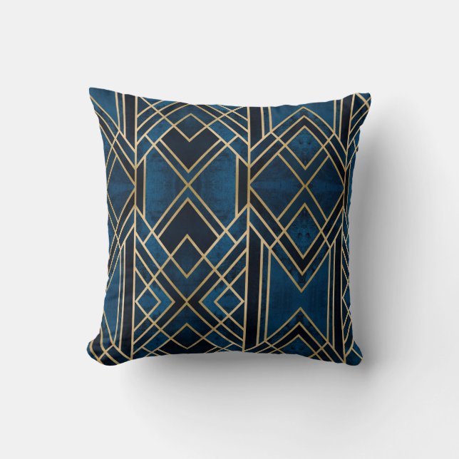 Cushion - Art Deco Blue & Gold Mirrored (Front)