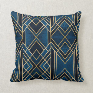 Cushion - Art Deco Blue & Gold Mirrored