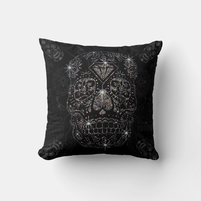 Cushion/Black Pillow 40x40cm diamond Skull (Front)