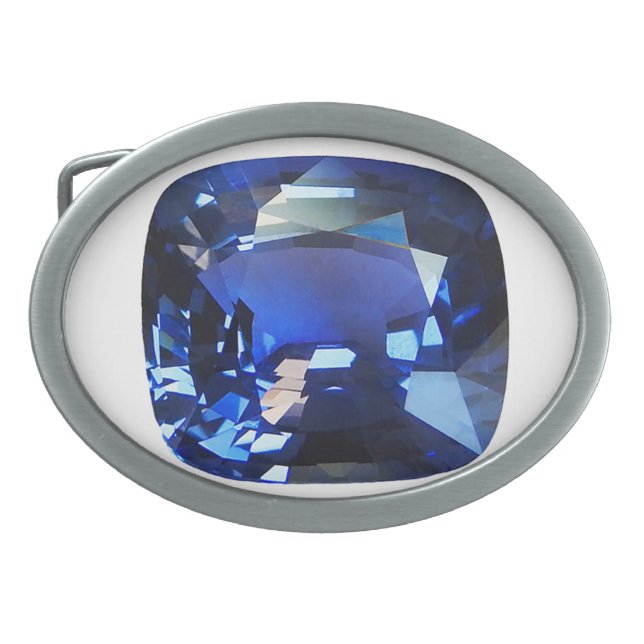 Cushion Blue Sapphire Gemstone Belt Buckle (Front)