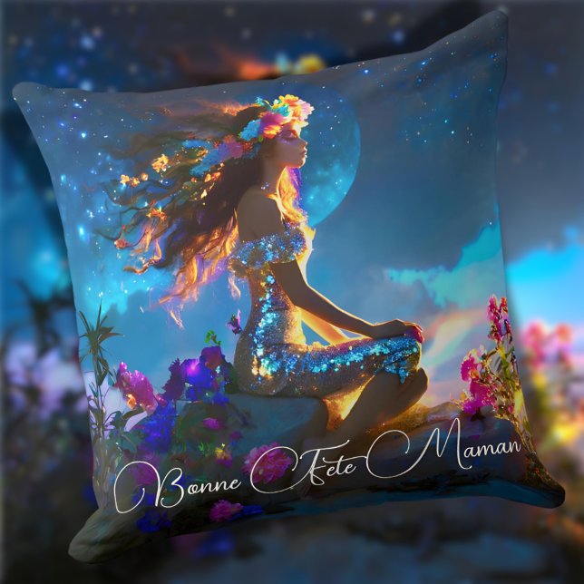 Cushion Goddess Inner floral straw (Coussin Déesse Intérieure paillette floral)