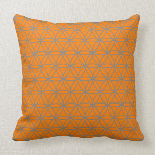 Cushion, Lotus Flower Graphic in Gray and Orange Throw Pillow