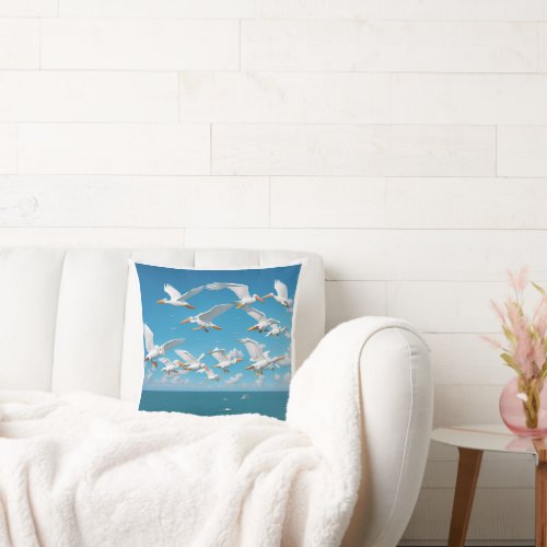 cusion and throe pillow printed asgroup of pelican