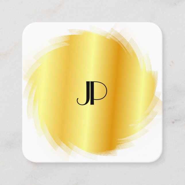 Cusom Gold Look Modern Elegant Monogram Template Square Business Card (Front)