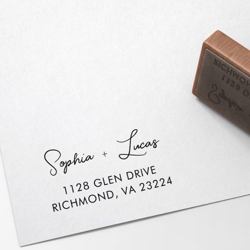 Cusrom Return Address Modern Minimal Script Couple Rubber Stamp