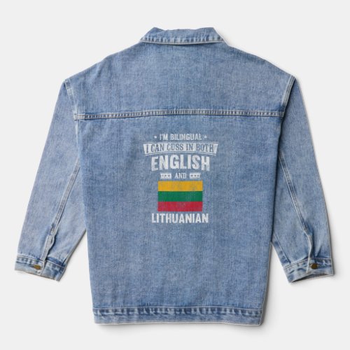 Cuss In English and Lithuanian Funny Lithuania  Denim Jacket