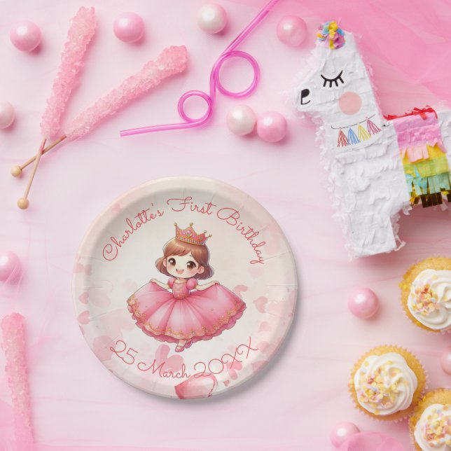Custamisable Pink Princess Paper Plates (Party)