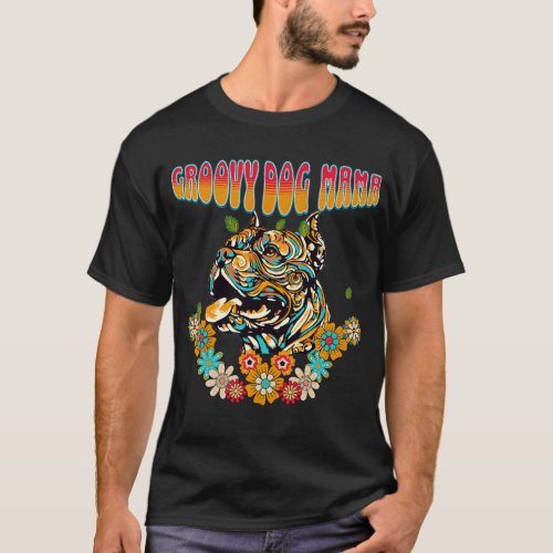 Custamizable Groovy Dog Mom Retro T_Shirt