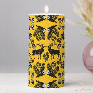 Custard Woodland Oak Leaf Nature Rustic Pillar Candle