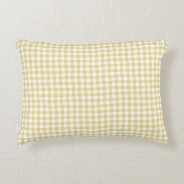 Custard Yellow Gingham Pattern Accent Pillow (Front)