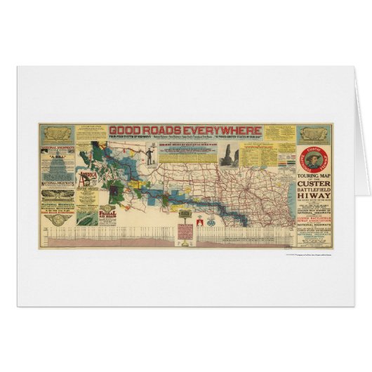 Custer Battlefield Highway Map - 1925 Cards (Front Horizontal)