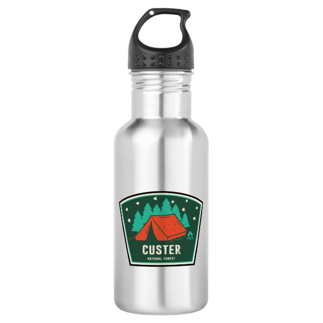Custer National Forest Camping Stainless Steel Water Bottle (Front)