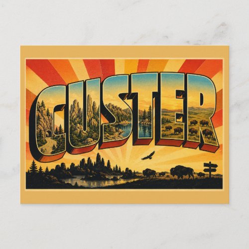 Custer SD Granite Spires Lake Prairie Art Postcard