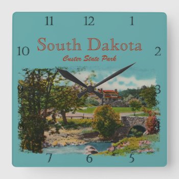 Custer State Park Game Lodge Custom Square Wall Cl Square Wall Clock by vintageamerican at Zazzle