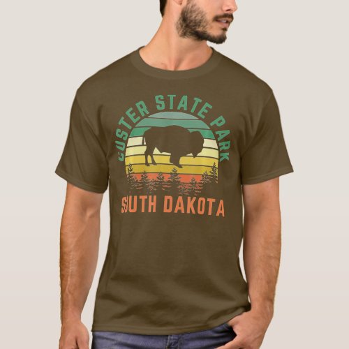 Custer State Park South Dakota Buffalo Retro Sunse T_Shirt