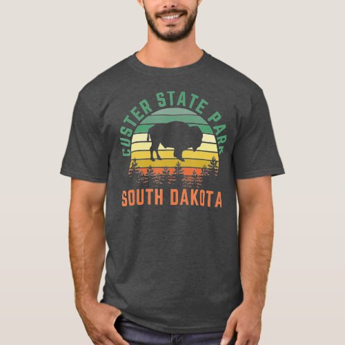 Custer State Park South Dakota Buffalo Retro Sunse T_Shirt
