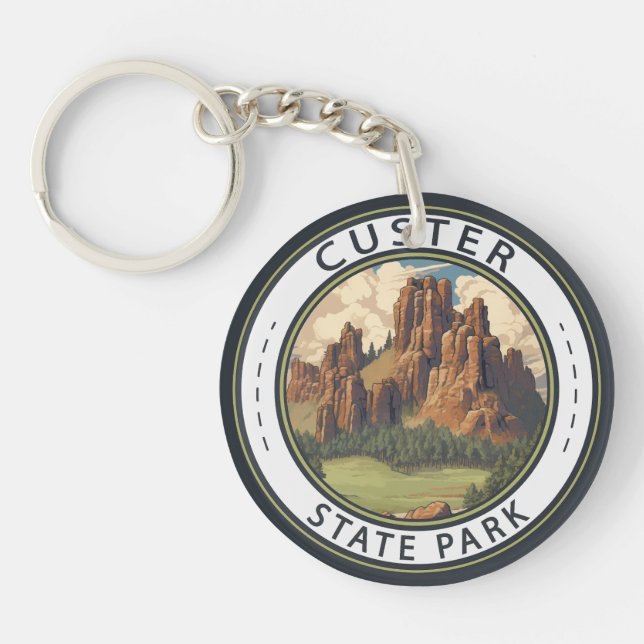 Custer State Park South Dakota Travel Art Vintage Keychain (Front)