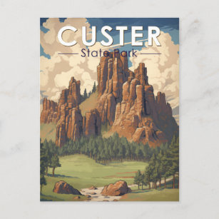 Custer State Park South Dakota Travel Art Vintage Postcard