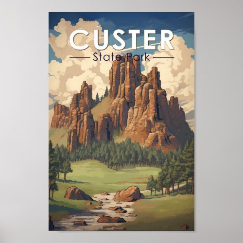 Custer State Park South Dakota Travel Art Vintage Poster