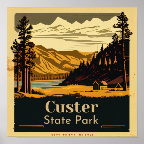 Custer State Park Square Vintage Poster