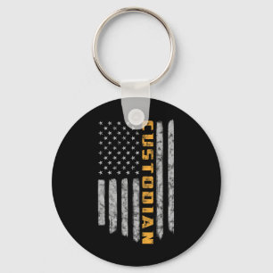 Custodian American Flag Usa Janitor School Keychain