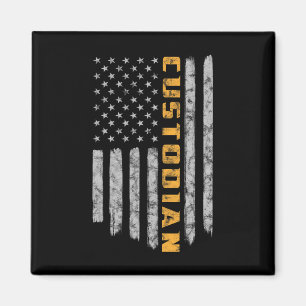 Custodian American Flag USA Janitor School  Magnet