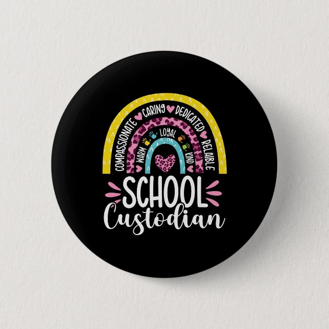 Custodian Battery Life School Janitor Rainbow  Button (Front)