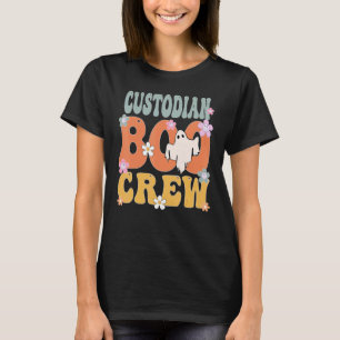 Custodian Boo Crew Ghost Retro Groovy Halloween Fo T-Shirt