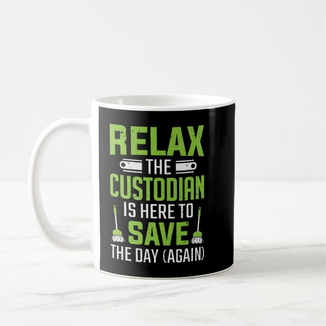 Custodian Is Here To Save Day Janitor Premium  Coffee Mug (Left)