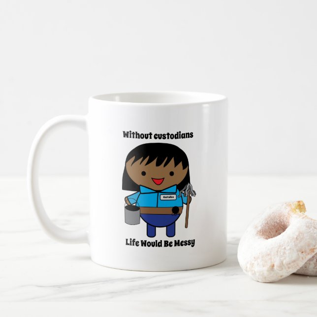 Custodian Janitor Black Female Funny Personalize Coffee Mug (With Donut)