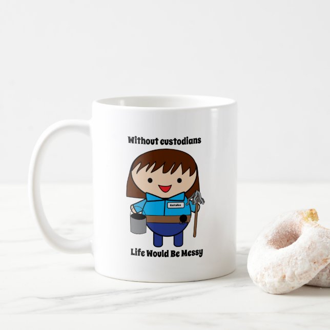 Custodian Janitor Female Funny Personalize Coffee Mug (With Donut)