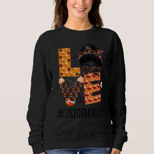 Custodian Love Messy Bun Pumpkin Women Halloween C Sweatshirt