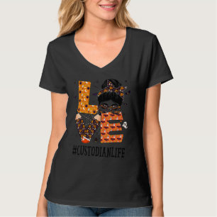 Custodian Love Messy Bun Pumpkin Women Halloween C T-Shirt