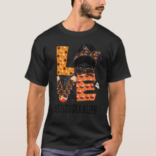 Custodian Love Messy Bun Pumpkin Women Halloween C T-Shirt