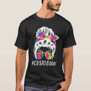 Custodian Squad Tie Dye Messy Bun Girl School Clea T-Shirt