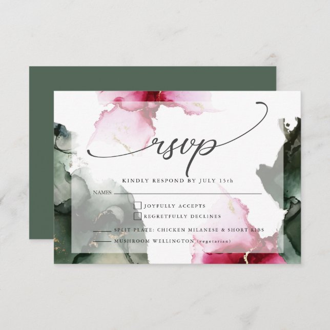 Custom3 Crimson and Sage Green Watercolor RSVP Card (Front/Back)