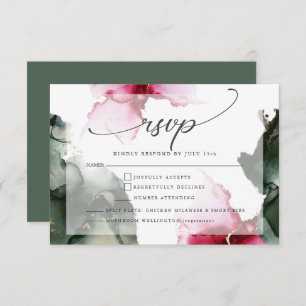 Custom4 Crimson and Sage Green Watercolor RSVP Card