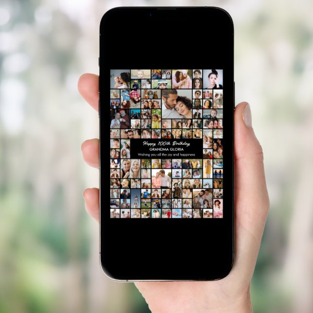 Custom 100 Pictures Photo Collage 100th Birthday Poster (Front Digital)