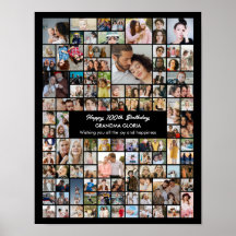 Custom 100 Pictures Photo Collage 100th Birthday