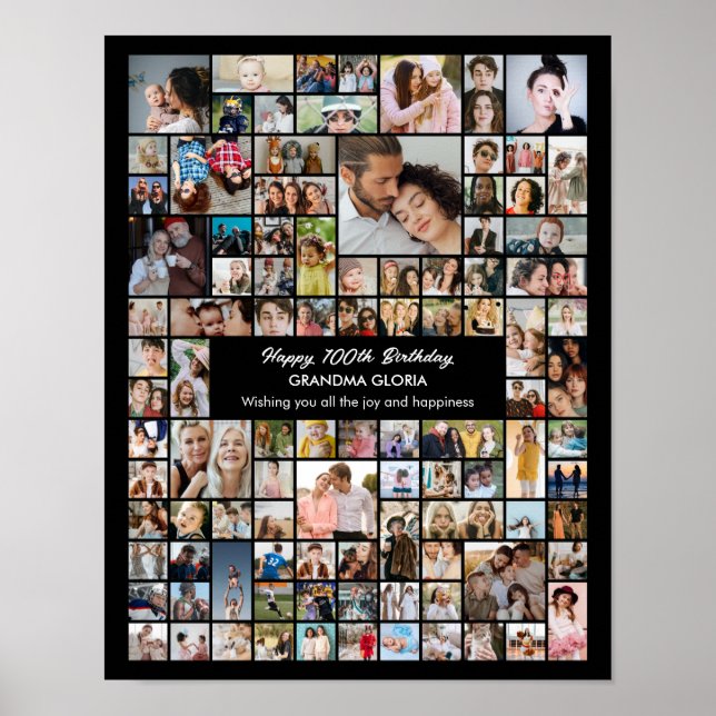 Custom 100 Pictures Photo Collage 100th Birthday Poster (Front)