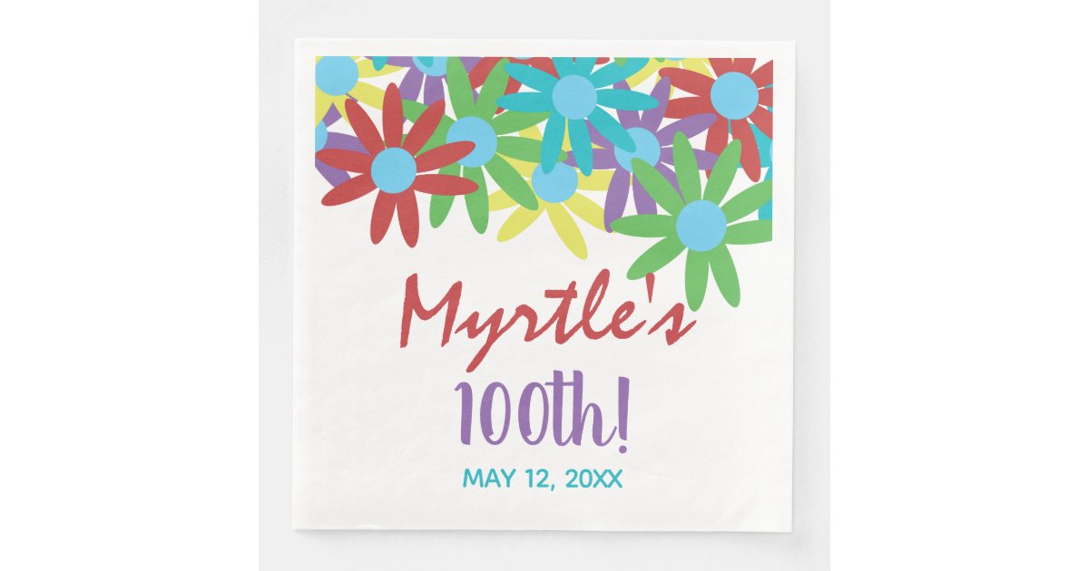Custom 100th Birthday Floral Paper Dinner Napkins